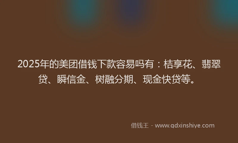 2025年的美团借钱下款容易吗有：桔享花、翡翠贷、瞬信金、树融分期、现金快贷等。