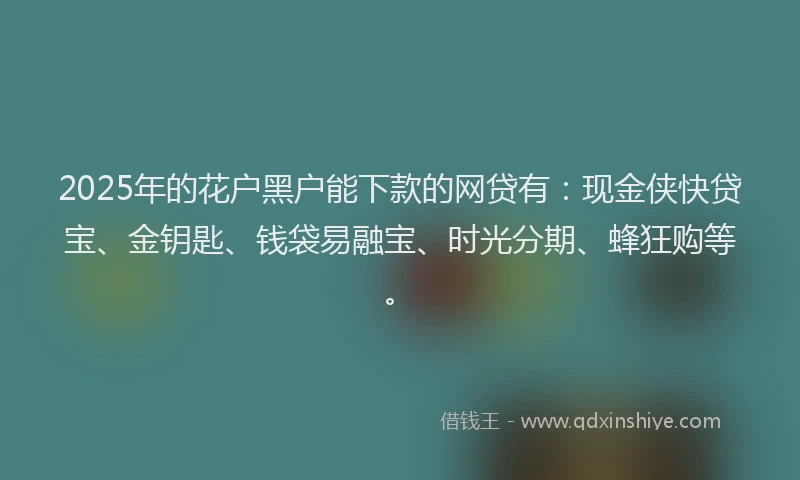 2025年的花户黑户能下款的网贷有：现金侠快贷宝、金钥匙、钱袋易融宝、时光分期、蜂狂购等。