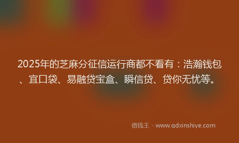 2025年的芝麻分征信运行商都不看有:浩瀚钱包、宜口袋、易融贷宝盒、瞬信贷、贷你无忧等。