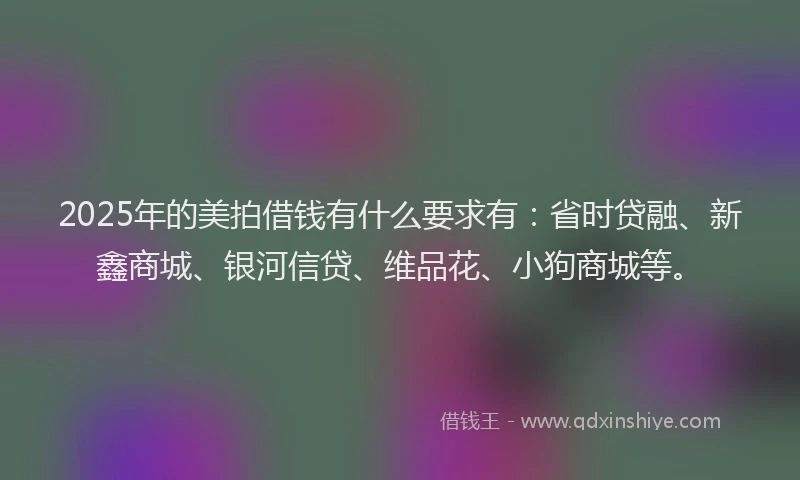 2025年的美拍借钱有什么要求有：省时贷融、新鑫商城、银河信贷、维品花、小狗商城等。