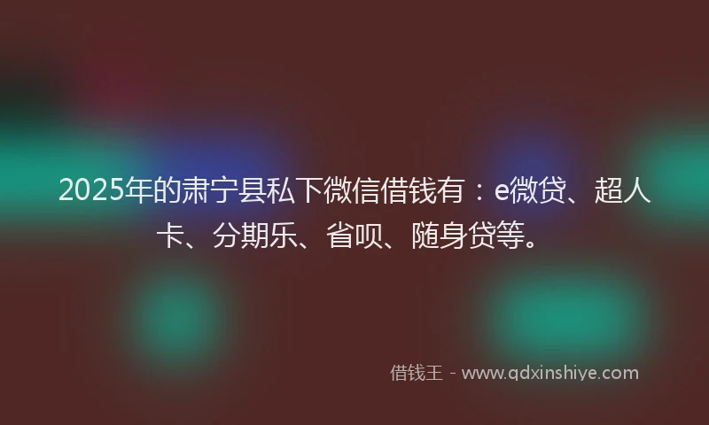 2025年的肃宁县私下微信借钱有：e微贷、超人卡、分期乐、省呗、随身贷等。