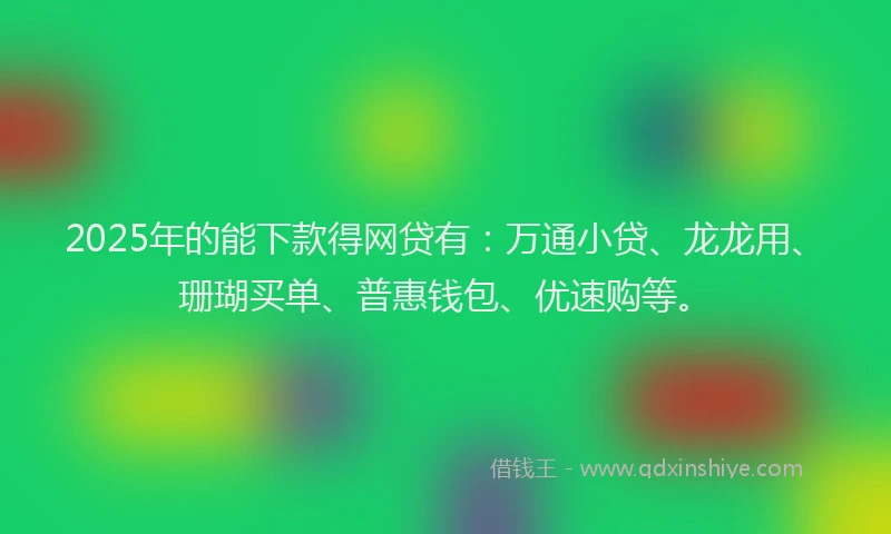 2025年的能下款得网贷有：万通小贷、龙龙用、珊瑚买单、普惠钱包、优速购等。