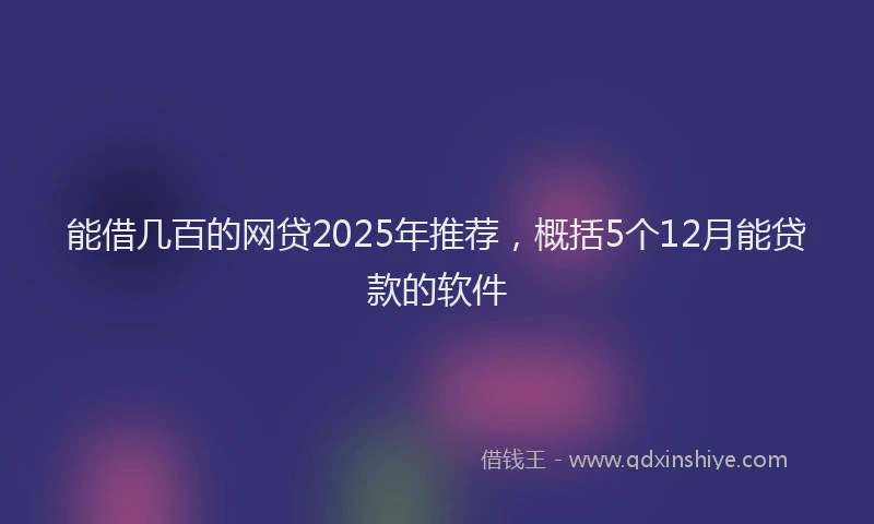 能借几百的网贷2025年推荐，概括5个12月能贷款的软件