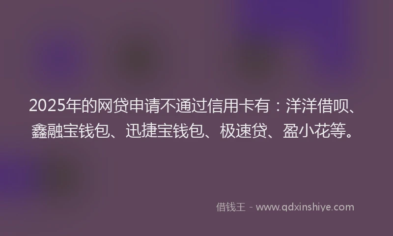 2025年的网贷申请不通过信用卡有：洋洋借呗、鑫融宝钱包、迅捷宝钱包、极速贷、盈小花等。