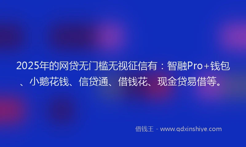 2025年的网贷无门槛无视征信有：智融Pro+钱包、小鹅花钱、信贷通、借钱花、现金贷易借等。