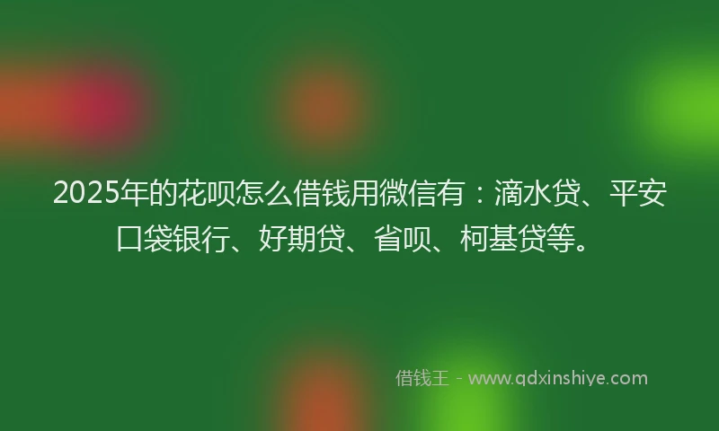 2025年的花呗怎么借钱用微信有：滴水贷、平安口袋银行、好期贷、省呗、柯基贷等。
