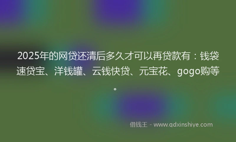 2025年的网贷还清后多久才可以再贷款有：钱袋速贷宝、洋钱罐、云钱快贷、元宝花、gogo购等。