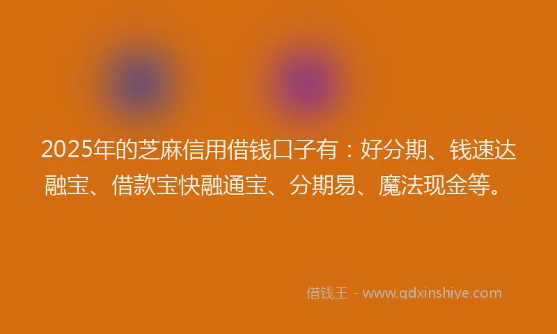 2025年的芝麻信用借钱口子有：好分期、钱速达融宝、借款宝快融通宝、分期易、魔法现金等。