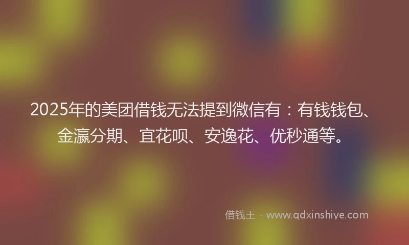 2025年的美团借钱无法提到微信有：有钱钱包、金瀛分期、宜花呗、安逸花、优秒通等。