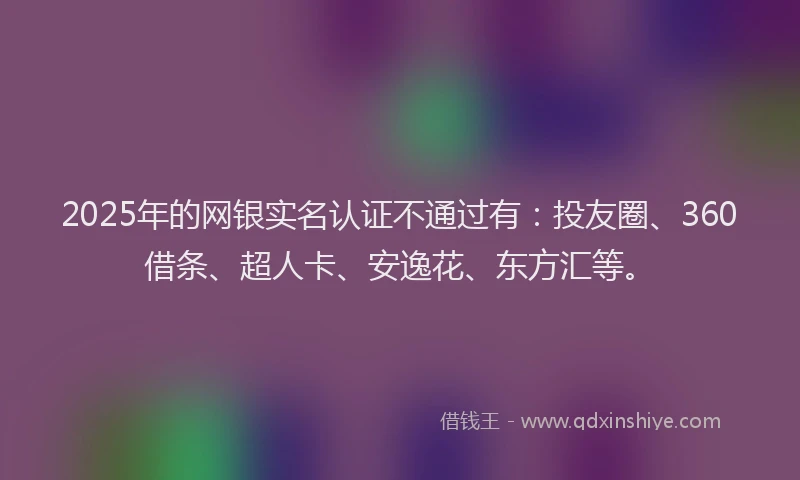 2025年的网银实名认证不通过有：投友圈、360借条、超人卡、安逸花、东方汇等。