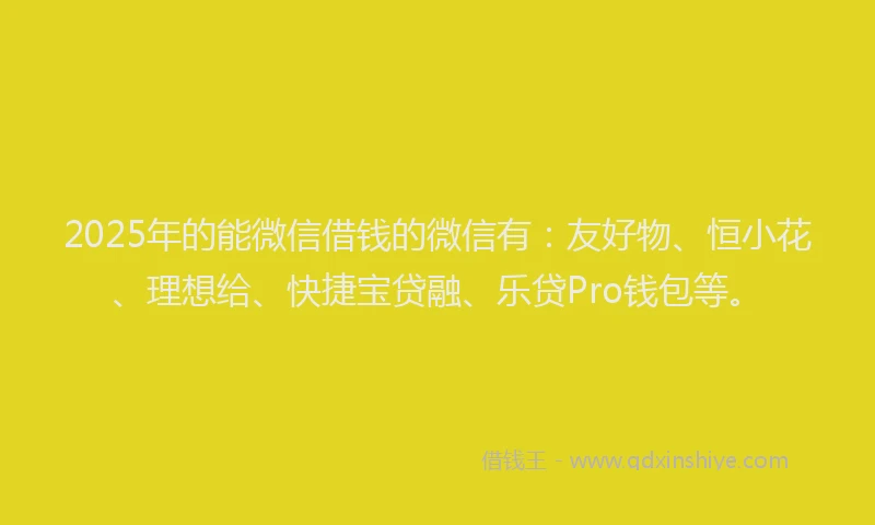 2025年的能微信借钱的微信有：友好物、恒小花、理想给、快捷宝贷融、乐贷Pro钱包等。