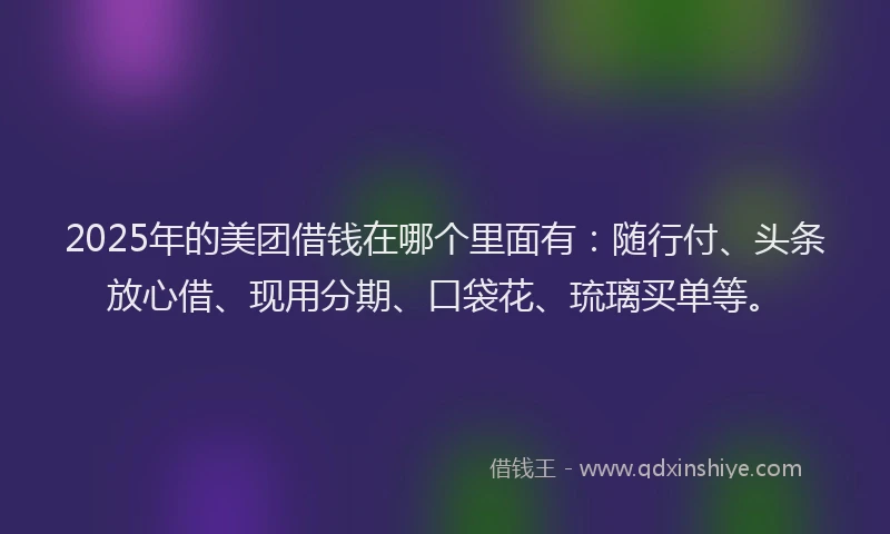 2025年的美团借钱在哪个里面有：随行付、头条放心借、现用分期、口袋花、琉璃买单等。