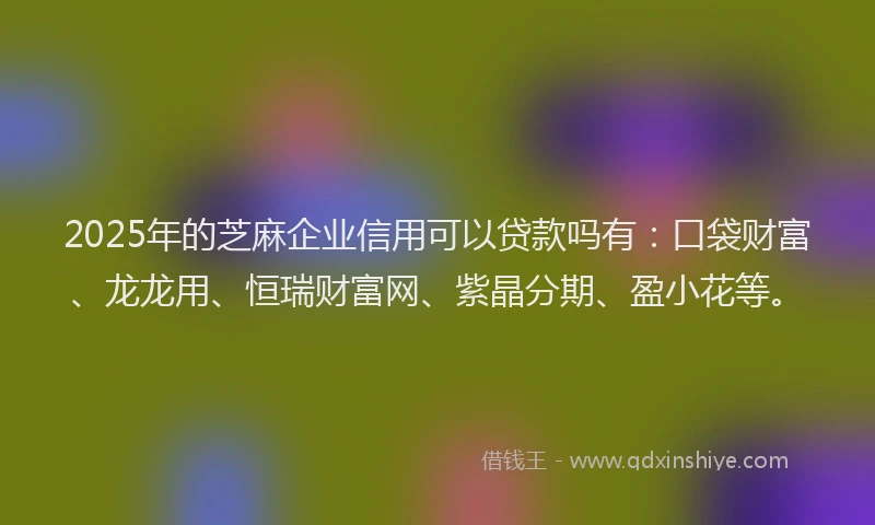 2025年的芝麻企业信用可以贷款吗有：口袋财富、龙龙用、恒瑞财富网、紫晶分期、盈小花等。