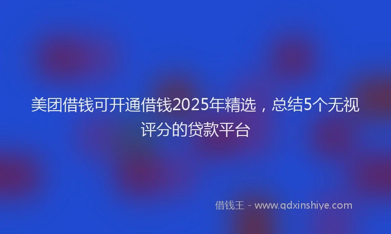美团借钱可开通借钱2025年精选，总结5个无视评分的贷款平台