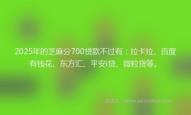 2025年的芝麻分700贷款不过有：拉卡拉、百度有钱花、东方汇、平安i贷、微粒贷等。