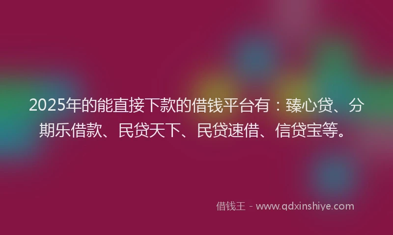 2025年的能直接下款的借钱平台有：臻心贷、分期乐借款、民贷天下、民贷速借、信贷宝等。