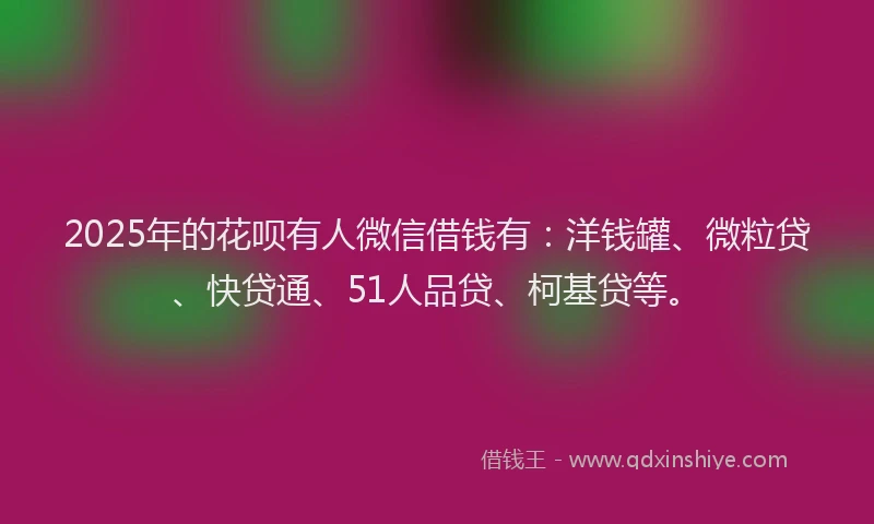 2025年的花呗有人微信借钱有：洋钱罐、微粒贷、快贷通、51人品贷、柯基贷等。