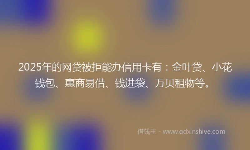 2025年的网贷被拒能办信用卡有：金叶贷、小花钱包、惠商易借、钱进袋、万贝租物等。