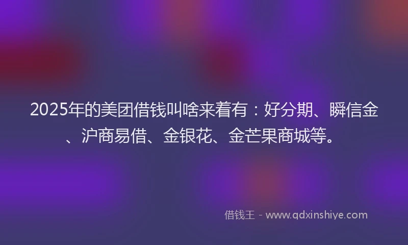 2025年的美团借钱叫啥来着有：好分期、瞬信金、沪商易借、金银花、金芒果商城等。