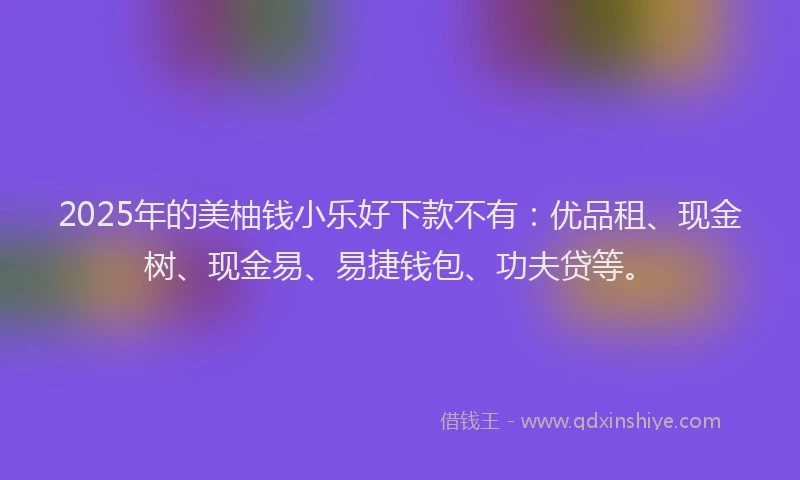 2025年的美柚钱小乐好下款不有：优品租、现金树、现金易、易捷钱包、功夫贷等。