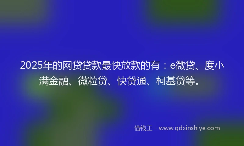 2025年的网贷贷款最快放款的有：e微贷、度小满金融、微粒贷、快贷通、柯基贷等。
