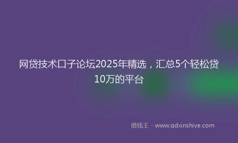 网贷技术口子论坛2025年精选，汇总5个轻松贷10万的平台