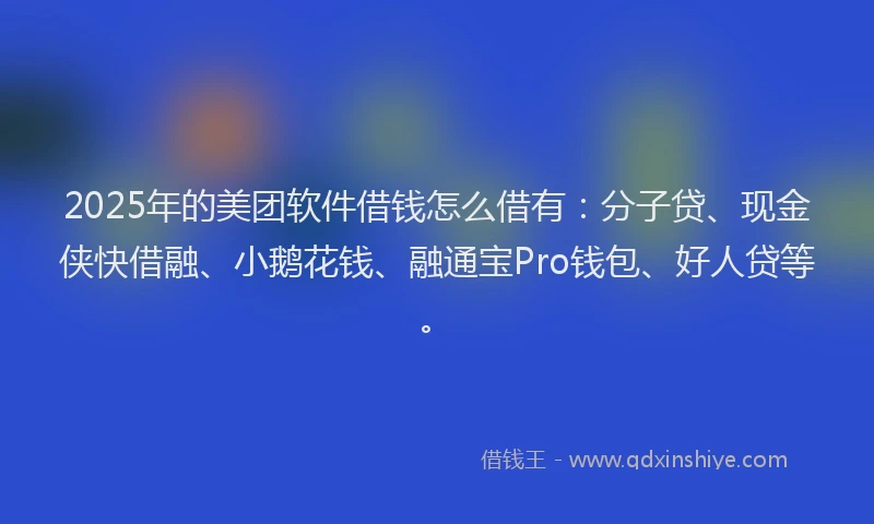 2025年的美团软件借钱怎么借有：分子贷、现金侠快借融、小鹅花钱、融通宝Pro钱包、好人贷等。