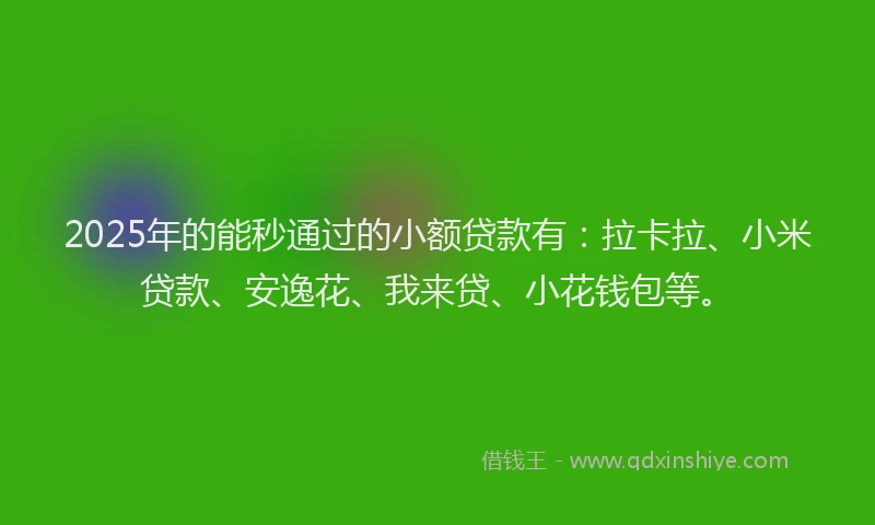2025年的能秒通过的小额贷款有：拉卡拉、小米贷款、安逸花、我来贷、小花钱包等。