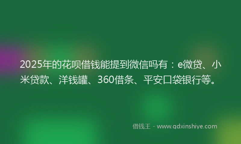 2025年的花呗借钱能提到微信吗有：e微贷、小米贷款、洋钱罐、360借条、平安口袋银行等。