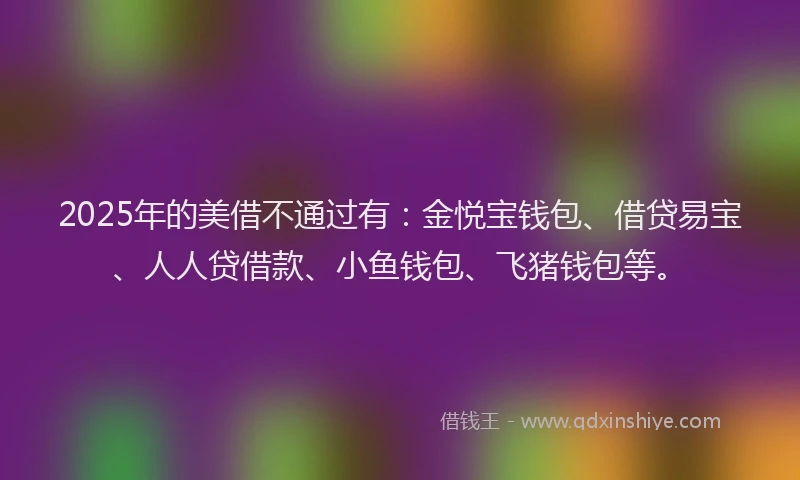 2025年的美借不通过有：金悦宝钱包、借贷易宝、人人贷借款、小鱼钱包、飞猪钱包等。