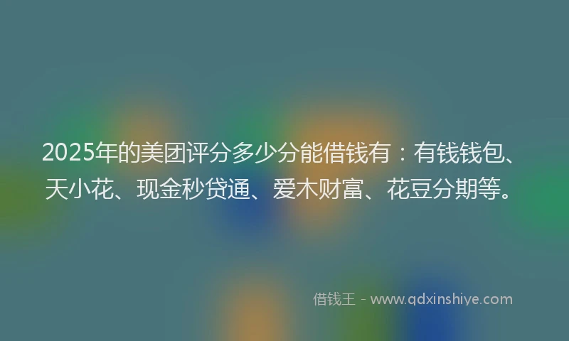 2025年的美团评分多少分能借钱有：有钱钱包、天小花、现金秒贷通、爱木财富、花豆分期等。