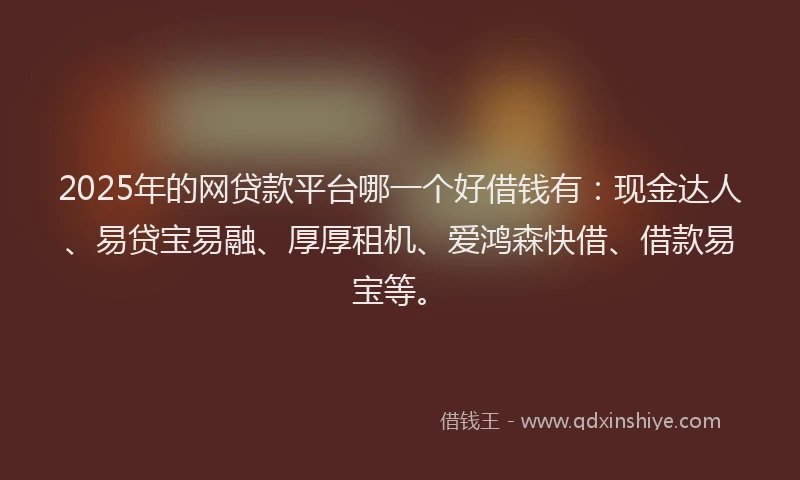 2025年的网贷款平台哪一个好借钱有：现金达人、易贷宝易融、厚厚租机、爱鸿森快借、借款易宝等。