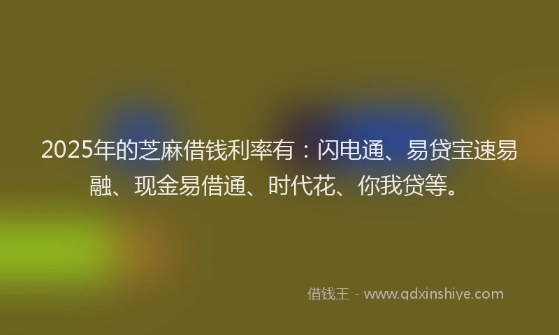 2025年的芝麻借钱利率有：闪电通、易贷宝速易融、现金易借通、时代花、你我贷等。