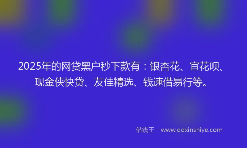 2025年的网贷黑户秒下款有：银杏花、宜花呗、现金侠快贷、友佳精选、钱速借易行等。