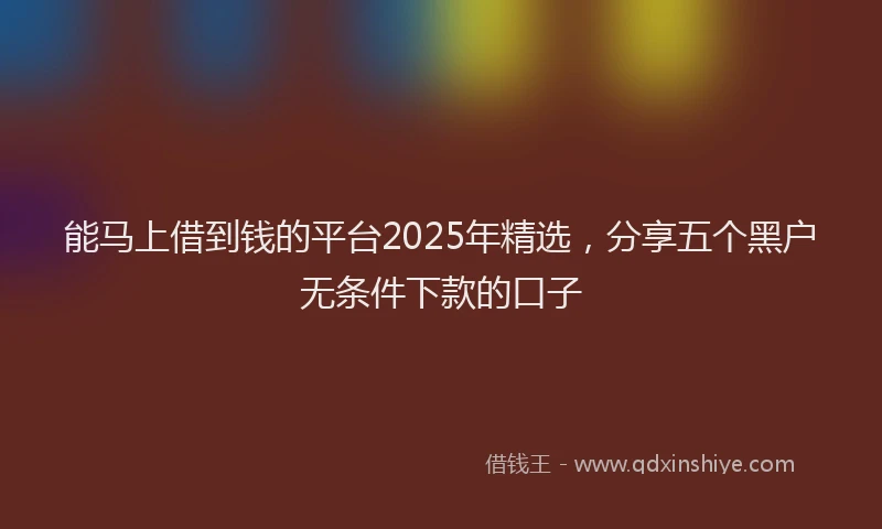 能马上借到钱的平台2025年精选，分享五个黑户无条件下款的口子