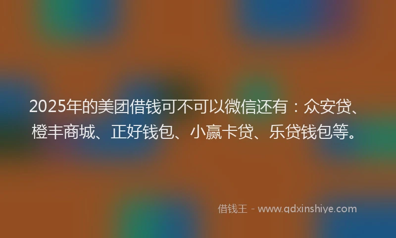2025年的美团借钱可不可以微信还有：众安贷、橙丰商城、正好钱包、小赢卡贷、乐贷钱包等。