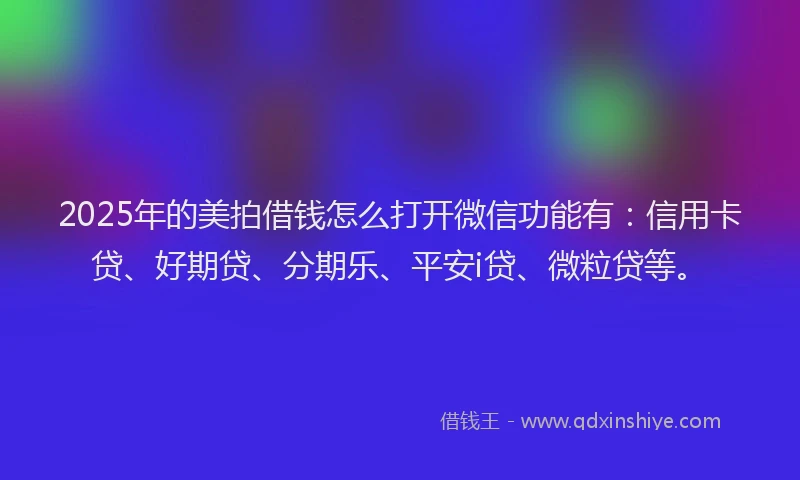 2025年的美拍借钱怎么打开微信功能有：信用卡贷、好期贷、分期乐、平安i贷、微粒贷等。