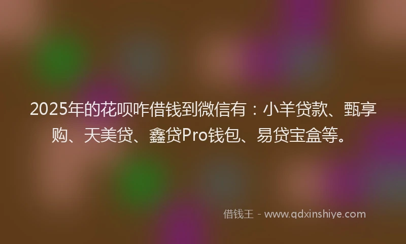 2025年的花呗咋借钱到微信有：小羊贷款、甄享购、天美贷、鑫贷Pro钱包、易贷宝盒等。
