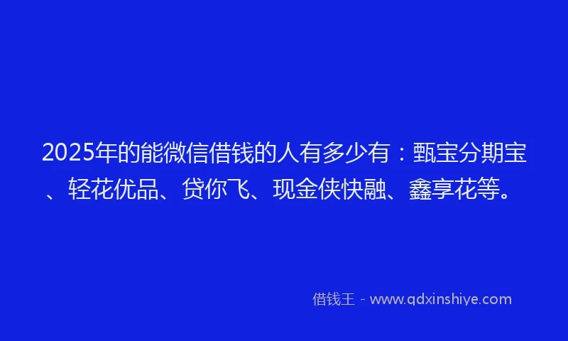 2025年的能微信借钱的人有多少有：甄宝分期宝、轻花优品、贷你飞、现金侠快融、鑫享花等。