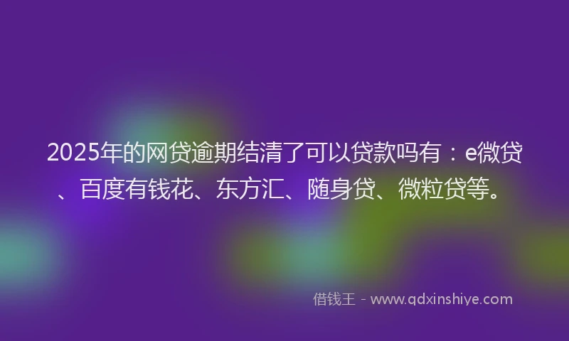 2025年的网贷逾期结清了可以贷款吗有：e微贷、百度有钱花、东方汇、随身贷、微粒贷等。