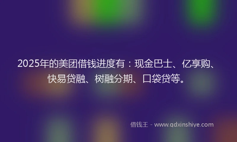 2025年的美团借钱进度有：现金巴士、亿享购、快易贷融、树融分期、口袋贷等。
