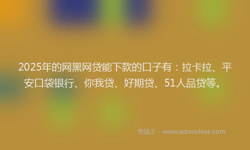 2025年的网黑网贷能下款的口子有：拉卡拉、平安口袋银行、你我贷、好期贷、51人品贷等。