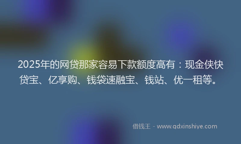 2025年的网贷那家容易下款额度高有：现金侠快贷宝、亿享购、钱袋速融宝、钱站、优一租等。
