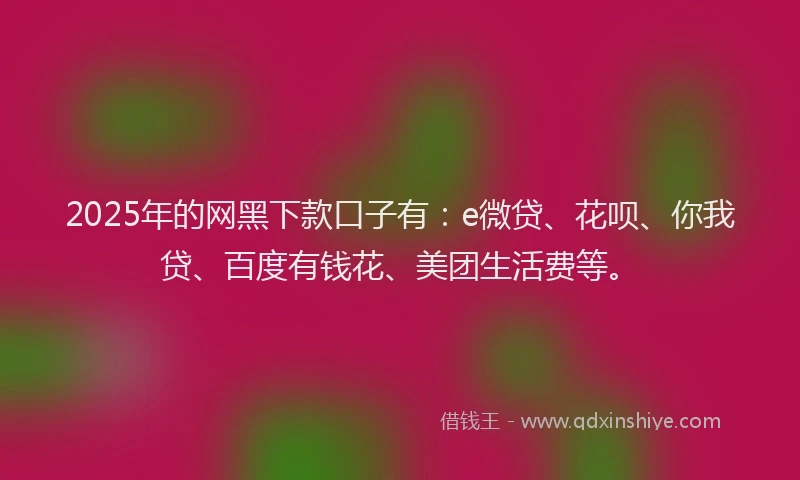 2025年的网黑下款口子有：e微贷、花呗、你我贷、百度有钱花、美团生活费等。