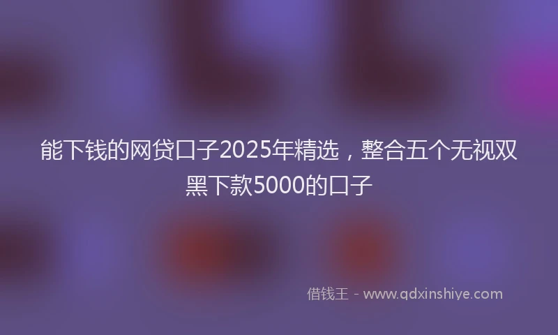 能下钱的网贷口子2025年精选，整合五个无视双黑下款5000的口子
