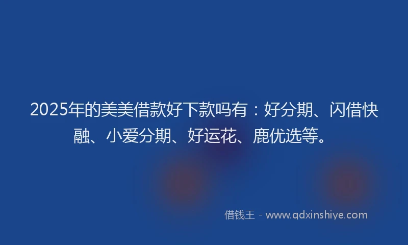 2025年的美美借款好下款吗有：好分期、闪借快融、小爱分期、好运花、鹿优选等。