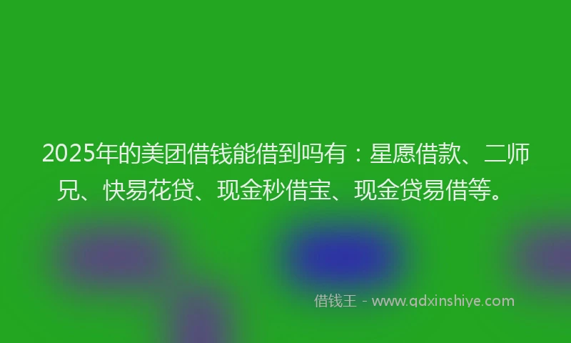 2025年的美团借钱能借到吗有：星愿借款、二师兄、快易花贷、现金秒借宝、现金贷易借等。