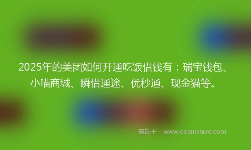 2025年的美团如何开通吃饭借钱有：瑞宝钱包、小喵商城、瞬借通途、优秒通、现金猫等。