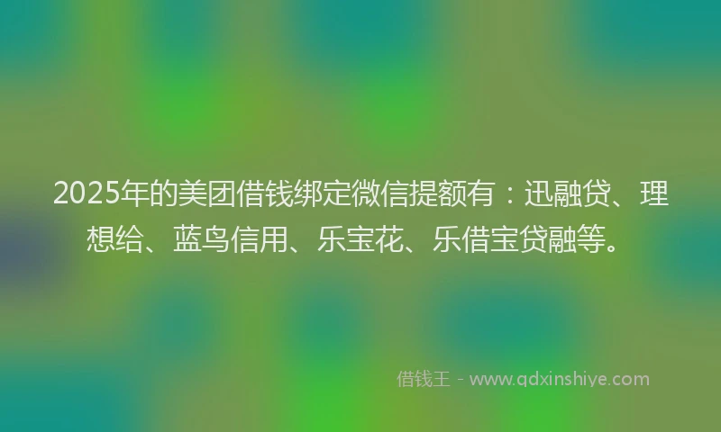 2025年的美团借钱绑定微信提额有：迅融贷、理想给、蓝鸟信用、乐宝花、乐借宝贷融等。