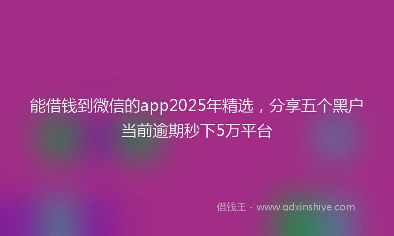 能借钱到微信的app2025年精选，分享五个黑户当前逾期秒下5万平台